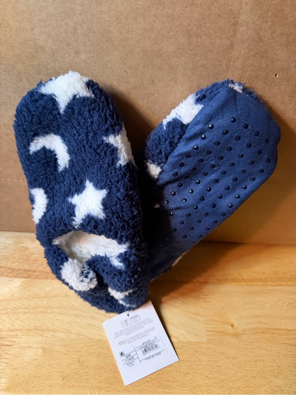 Source Unknown Navy and White Star Fleece Slipper Socks